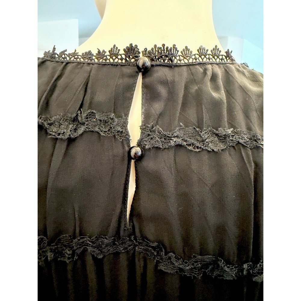 Elegant Black Chiffon Ruffle Top Blouse S/4/6 Career Cocktail Classy Old Money - Picture 7 of 14